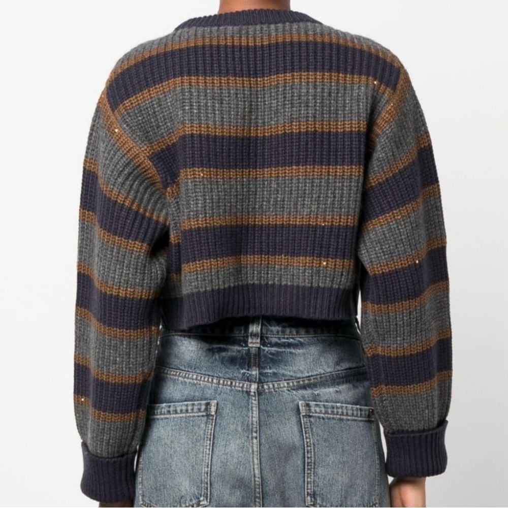 Brunello Cucinelli Striped Gray and Brown Cashmere Sweater size M - Picture 2 of 11